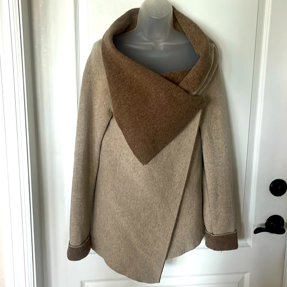 A.IDA brown & tan whimsy wool blend cardigan with large button in front medium